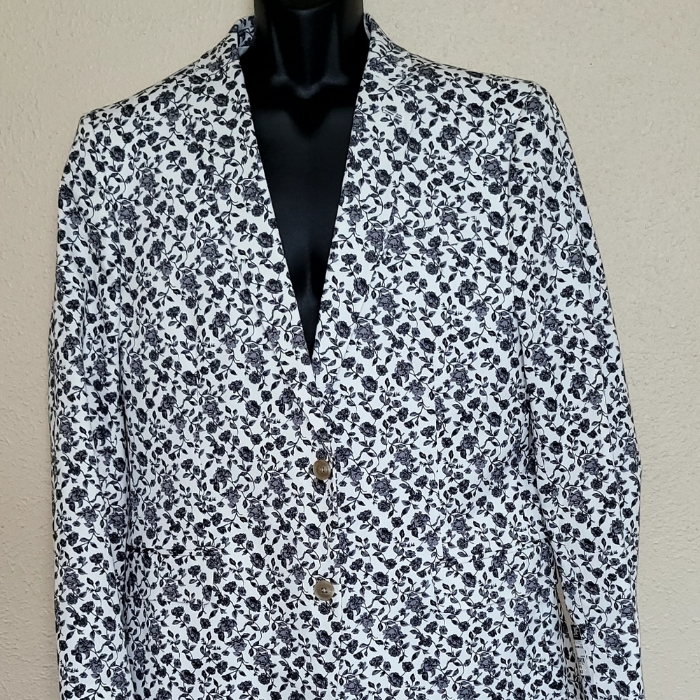 Brand New Black & White Floral Print Mens Blazer 44R